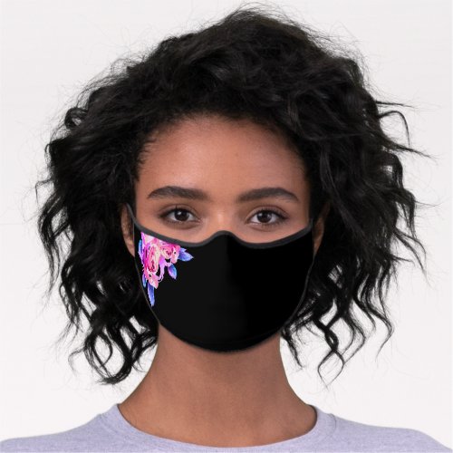 Pretty Floral Pink Purple Rose Flowers Plain Black Premium Face Mask