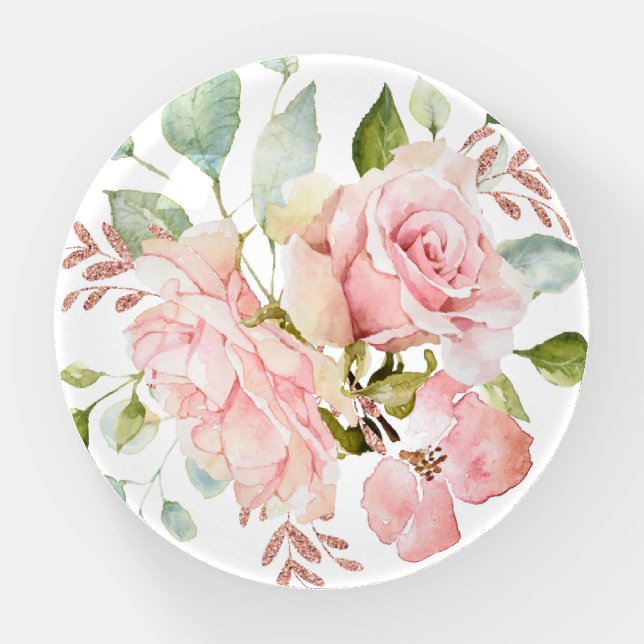 Pretty Floral Pink Roses Bouquet Paperweight (Front)