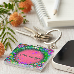 Pretty Floral Pink Your One Word Inspirivity Keychain