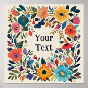 Pretty Floral Poster - Customizable - Folk Art