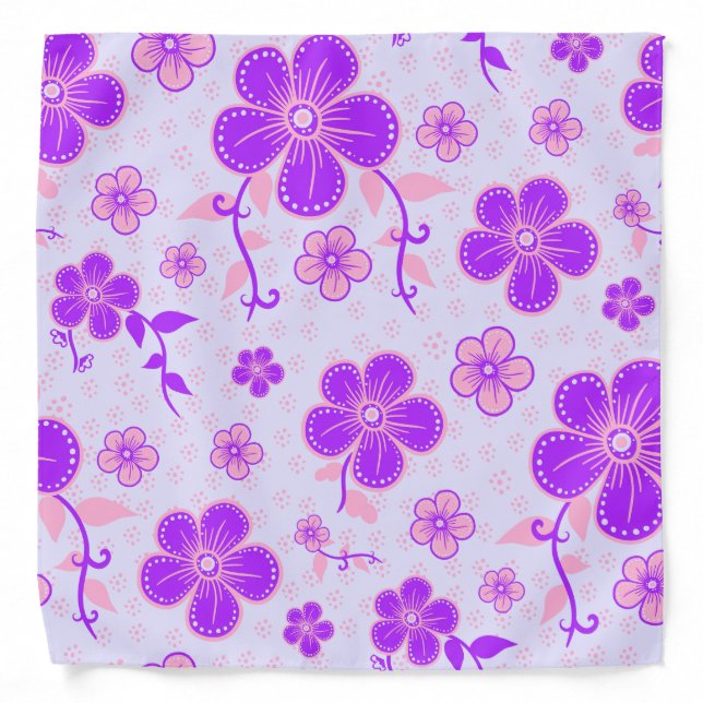 Pretty Floral Print Purple and Pink on Lavender Bandana (Front)