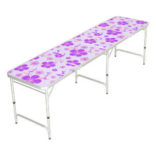 Pretty Floral Print Purple and Pink on Lavender Beer Pong Table