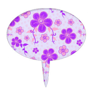Pretty Floral Print Purple and Pink on Lavender Cake Topper