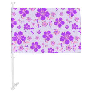 Pretty Floral Print Purple and Pink on Lavender Car Flag
