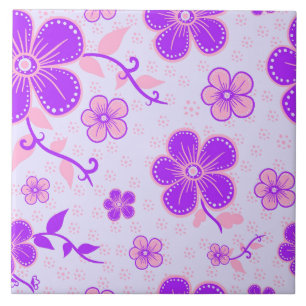 Pretty Floral Print Purple and Pink on Lavender Ceramic Tile