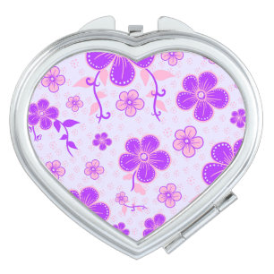 Pretty Floral Print Purple and Pink on Lavender Compact Mirror