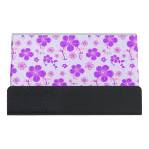 Pretty Floral Print Purple and Pink on Lavender Desk Business Card Holder