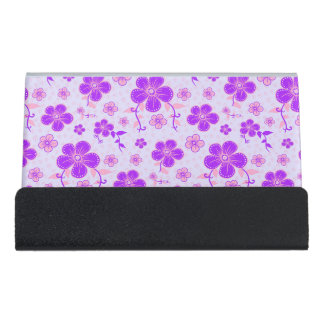 Pretty Floral Print Purple and Pink on Lavender Desk Business Card Holder