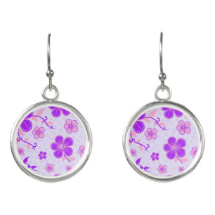 Pretty Floral Print Purple and Pink on Lavender Earrings