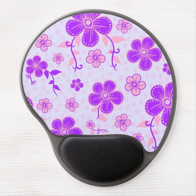 Pretty Floral Print Purple and Pink on Lavender Gel Mouse Pad (Front)