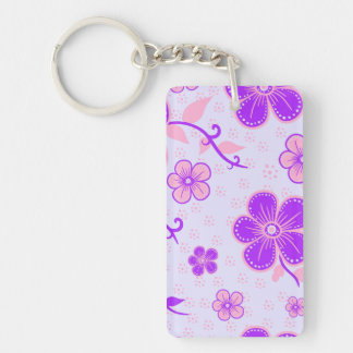 Pretty Floral Print Purple and Pink on Lavender Keychain