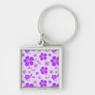 Pretty Floral Print Purple and Pink on Lavender Keychain