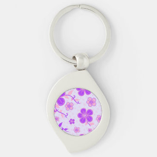 Pretty Floral Print Purple and Pink on Lavender Keychain
