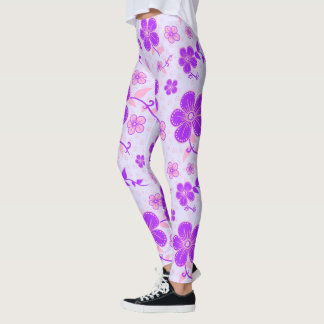 Pretty Floral Print Purple and Pink on Lavender Leggings