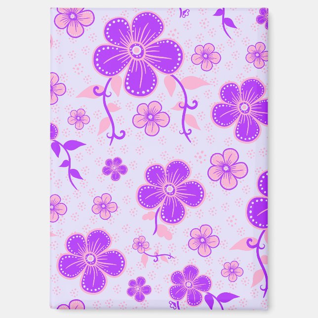Pretty Floral Print Purple and Pink on Lavender Magnet (Front)
