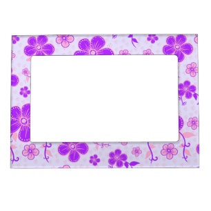 Pretty Floral Print Purple and Pink on Lavender Magnetic Frame