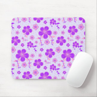 Pretty Floral Print Purple and Pink on Lavender Mouse Pad