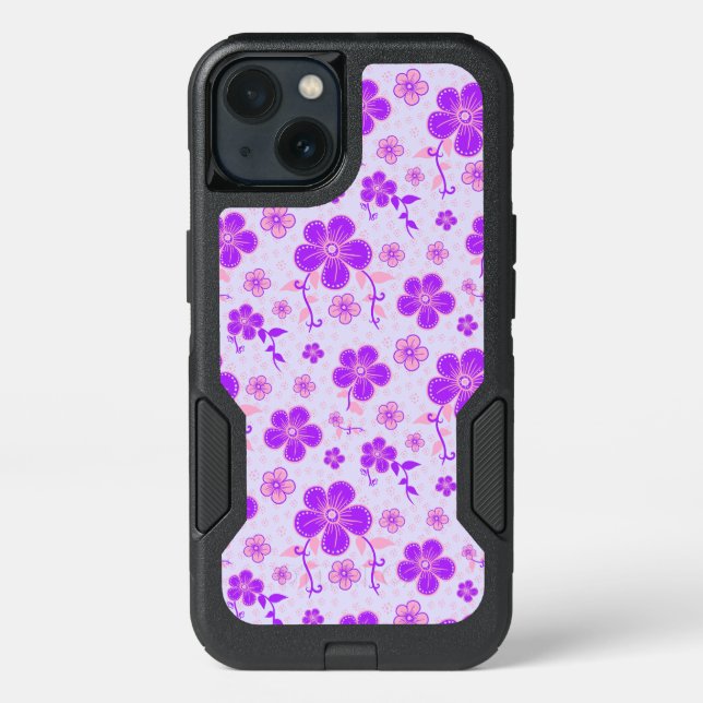Pretty Floral Print Purple and Pink on Lavender Otterbox iPhone Case (Back)