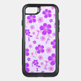 Pretty Floral Print Purple and Pink on Lavender OtterBox Commuter iPhone SE/8/7 Case