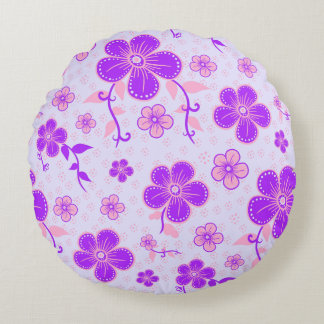 Pretty Floral Print Purple and Pink on Lavender Round Pillow
