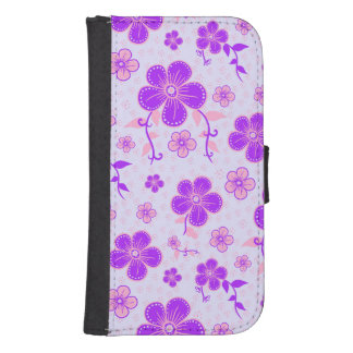 Pretty Floral Print Purple and Pink on Lavender Galaxy S4 Wallet Case