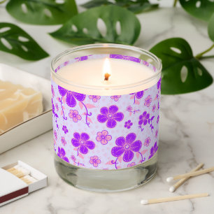 Pretty Floral Print Purple and Pink on Lavender Scented Candle