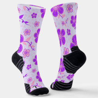 Pretty Floral Print Purple and Pink on Lavender Socks