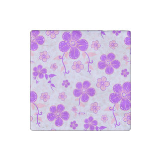 Pretty Floral Print Purple and Pink on Lavender Stone Magnet