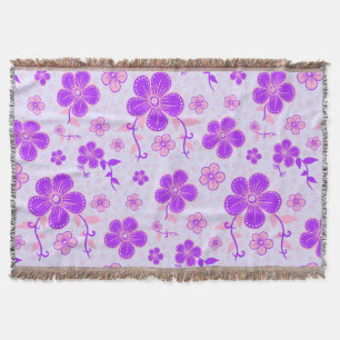 Pretty Floral Print Purple and Pink on Lavender Throw Blanket