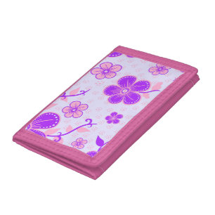 Pretty Floral Print Purple and Pink on Lavender Trifold Wallet