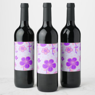 Pretty Floral Print Purple and Pink on Lavender Wine Label