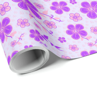 Pretty Floral Print Purple and Pink on Lavender Wrapping Paper
