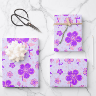 Pretty Floral Print Purple and Pink on Lavender Wrapping Paper Sheets
