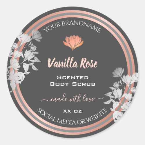 Pretty Floral Product Labels Gray and Rose Gold