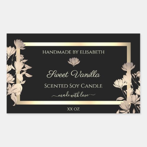 Pretty Floral Product Packaging Labels Black Gold