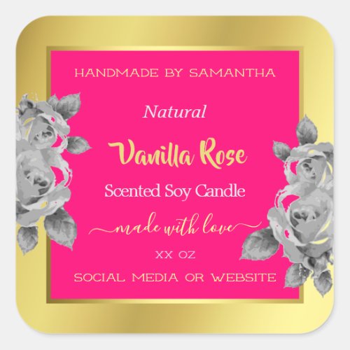 Pretty Floral Product Packaging Labels Gold  Pink