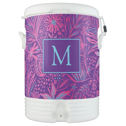 Pretty Floral Purple Monogram Beverage Cooler
