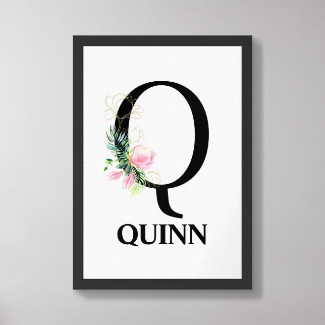 Pretty Floral Q alphabet Poster (Framed Front)
