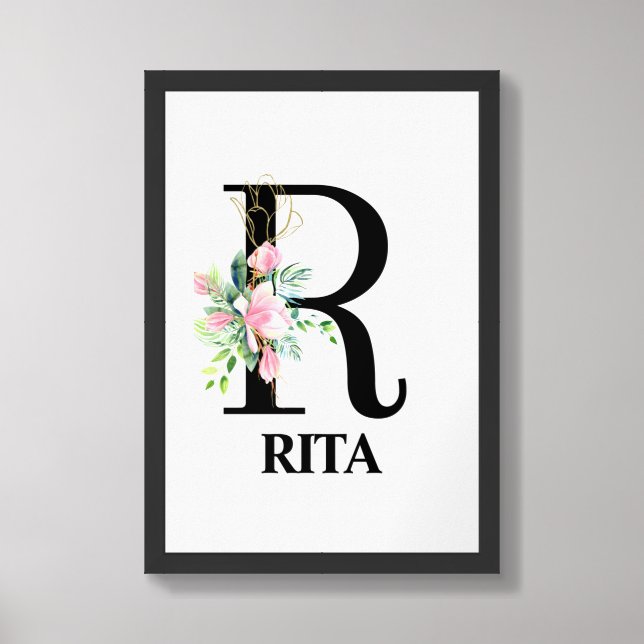 Pretty Floral R alphabet Poster (Framed Front)