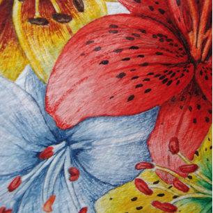 pretty floral red blue and yellow lily flowers makeup mirror