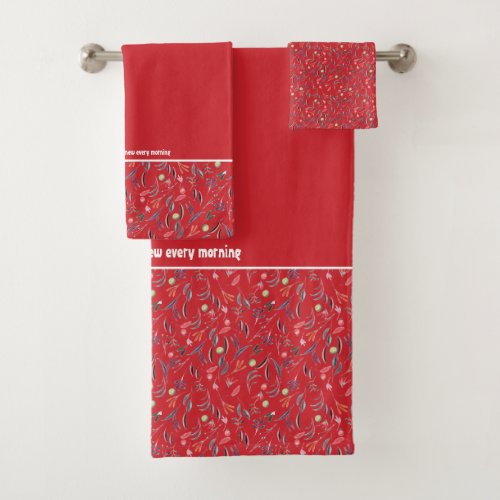 Pretty Floral RED Customizable Scripture Bath Towel Set