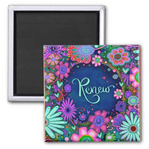 Pretty Floral Renew Blue Inspirational Hearts Magnet
