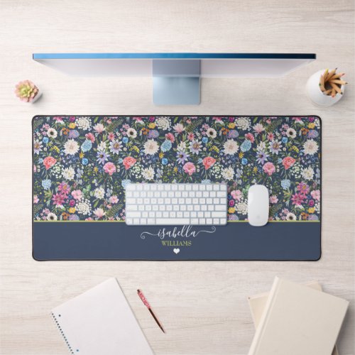 Pretty Floral Rose Personalized Wildflower Desk Mat