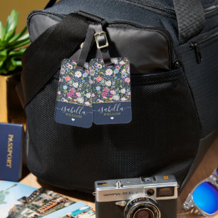 Pretty Floral Rose Personalized Wildflower Luggage Tag