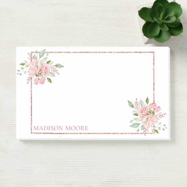 Pretty Floral Roses Custom Name Post-it Notes (Office)