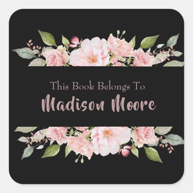 Pretty Floral Roses Name Inscribed Bookplate (Front)