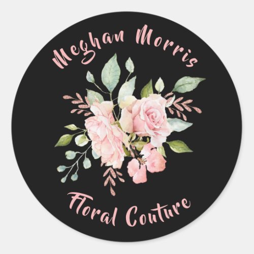 Pretty Floral Roses Name Inscribed Business Classic Round Sticker