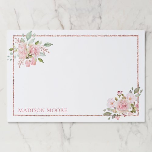 Pretty Floral Roses Name Inscribed Paper Pad