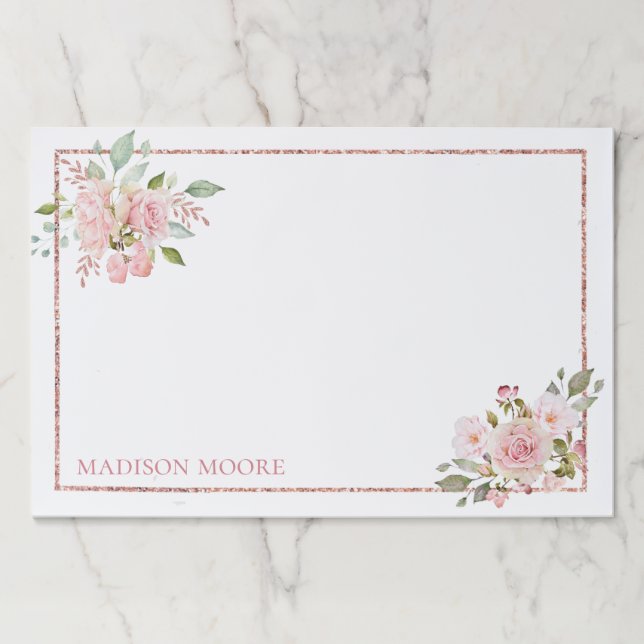 Pretty Floral Roses Name Inscribed Paper Pad (Front)