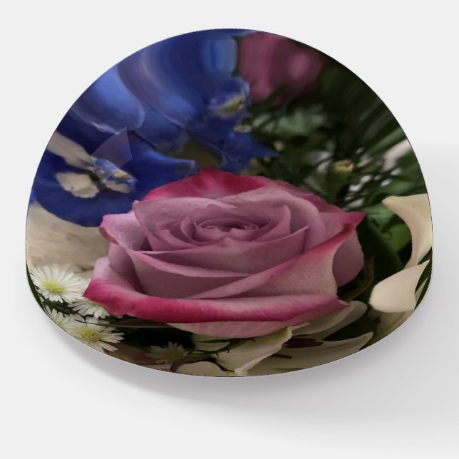 Pretty floral round paperweight (Angled)